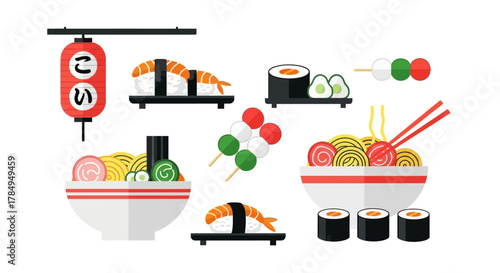 Flat Illustration Japanese Food Cuisine Delicious Traditional Restaurant Menu Design
