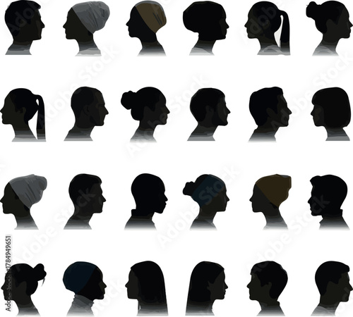 Create People profiles silhouette. Multicultural and multiethnic society. Racial and gender equality, social inclusion concept on white Background