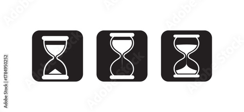Minimal Hourglass Icon Set, Flat Black and White Sand Timer Symbols Collection, vector illustration EPS 10.