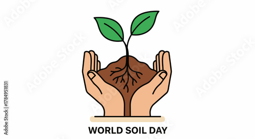 Hands holding soil with a small plant growing, commemorating World Soil Day.