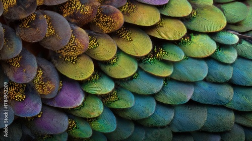 Vivid macro detail of butterfly wing showing colorful scales for nature and insect study