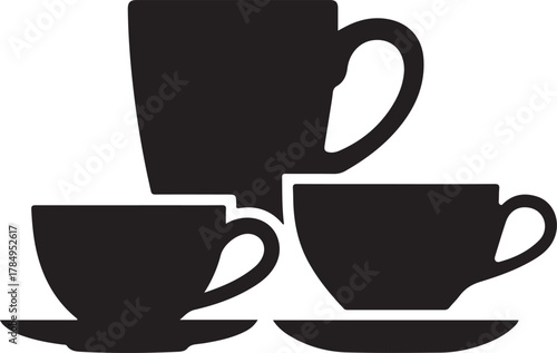 Black silhouette of a dish rack with clean dishes isolated on white background