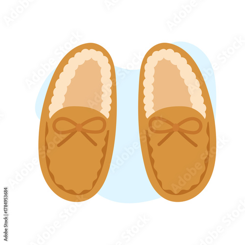 Brown moccasin slippers with cozy fur lining, moccasin slippers offering timeless warmth and comfort, moccasin design ideal for winter relaxation, rustic interiors, hygge lifestyle