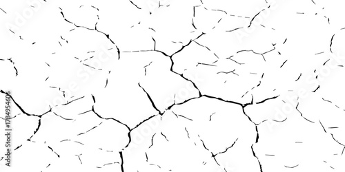 Black and white cracked dry earth texture background, drought soil surface pattern, broken ground parched land detail, climate change environmental disaster abstract nature illustration for design use