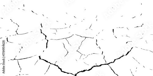 Black and white cracked dry earth texture background, drought soil surface pattern, broken ground parched land detail, climate change environmental disaster abstract nature illustration for design use