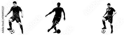 Dynamic soccer players in action ready to score the winning goal with artistic black and white design for sports content and athletic branding campaigns
