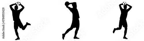 Dynamic soccer throw-in silhouette, showcasing athletic skill and power for sports marketing or fitness campaigns, athletic man throwing ball overhead