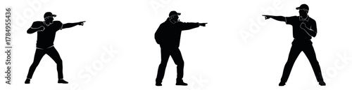 Referee silhouettes pointing fingers for sports concept, illustrating leadership and clear direction in business or competition, bold black and white design