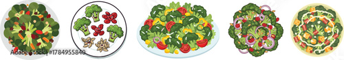 Healthy Broccoli Salad Top View Vector Collection