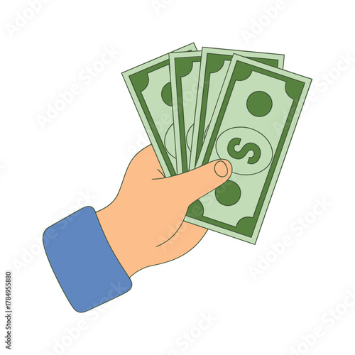 Hand holding a fan of us dollar bills with a white background