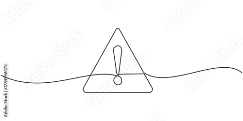 Dangerous sign line continuous drawing vector. One line dangerous sign vector background, Danger sign caution, Stop alert attention continuous one line Illustration, Alert warning sign exclamation. 