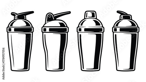 Set of Four Black and White Cocktail Shaker Icons bartender drink