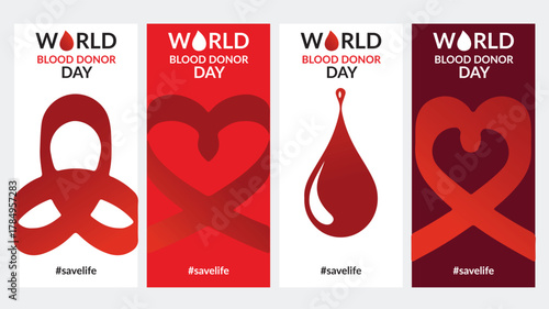 Red Line Heart & Drop Shape Design – Editable Background for World Blood Donor Day, Medicine, Hospital Posters & Covers