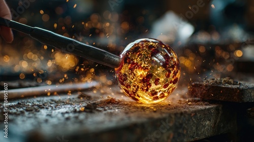 Christmas ornament workshop with glass blowers creating decorations,