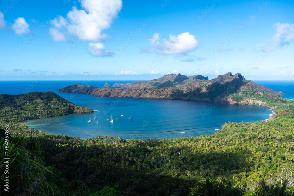 Fototapeta premium Anaho Bay and beach in Nuku Hiva, French Polynesia, Marquesas Islands