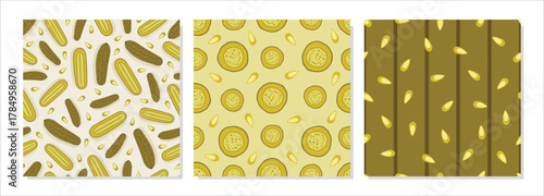 Pickle seamless pattern. Repeatable pickled cucumbers slices and seed background for kids, textile, fabric print and decoration.