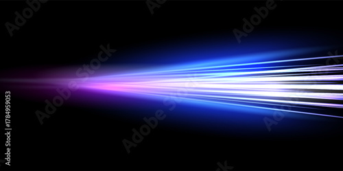 Motion light effect for banners. Blue lines. The effect of speed on a blue background. lines of light, speed and movement. Vector lens flare.