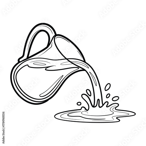 Hand drawn illustration of water pouring from a pitcher creating splashes and ripples