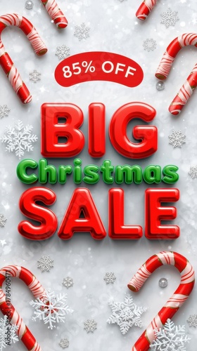 Massive christmas discount banner for shopping business in winter wonderland promoting 85% off sale to increase sales