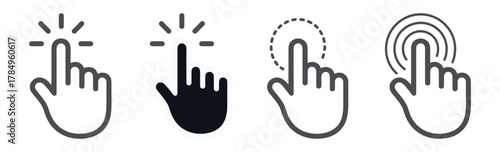 Click hand cursor icon set. digital user interface tap and press concept for web and mobile applications. Vector