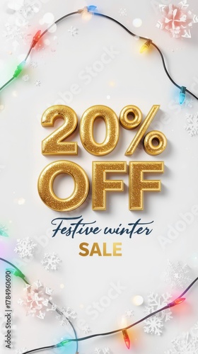 Christmas discount banner for winter shopping business 20% off sale on festive decorations and gifts