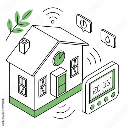 Smart home technology connected house with thermostat and notifications