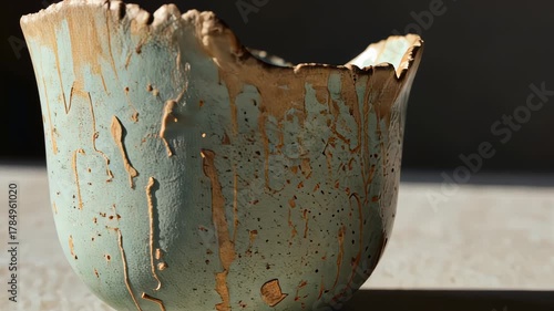 Rustic Handmade Ceramic Pottery Bowl with Unique Organic Edge and Earthy Tones Displayed in Natural Light on a Textured Surface