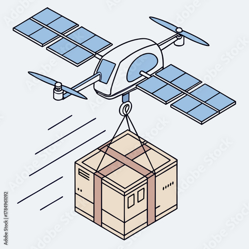 Drone delivering a package with solar panels for power