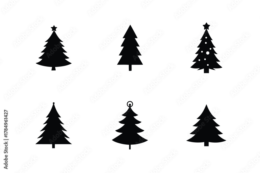Obraz premium Festive Christmas tree vector set for holiday cards, prints, and digital crafts