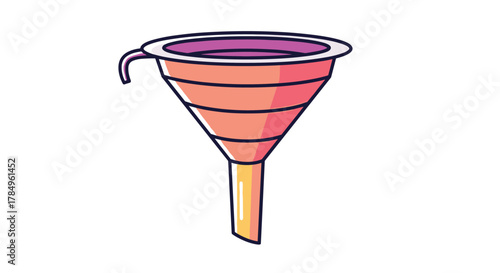 Cartoon illustration of a funnel with a purple rim and orange body on a white background.