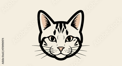 Stylized feline face illustration, modern vector art featuring a cat's head with bold lines on