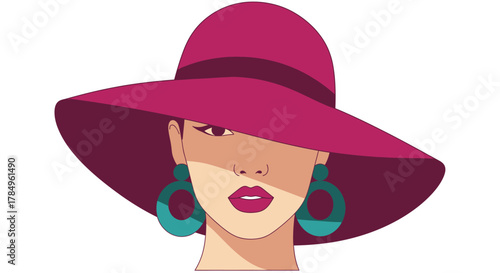 Elegance embodied in a vibrant portrait of a woman adorned with a wide brimmed hat