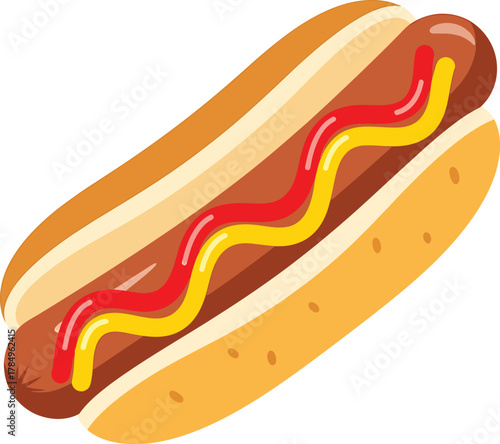 Hot dog with ketchup and mustard illustration on white background hotdog sausage