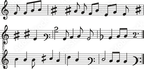 Musical Score Sheet with Notes Clefs and Staffs for Composition