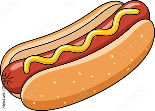 Hot dog with mustard in a bun illustration food