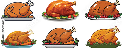 Roasted Whole Turkey Chicken Holiday Feast Vecto
