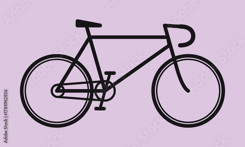 Outline drawing of a racing bicycle against a lilac background