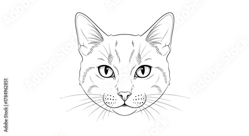 Detailed feline portrait showcasing delicate lines and intricate facial features in monochrome