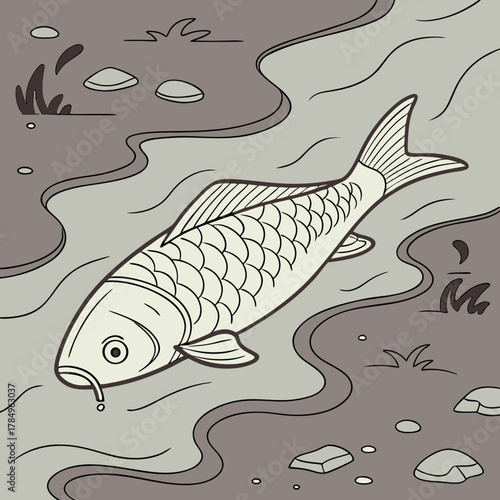 Dead fish in polluted water. water pollution - vector illustration