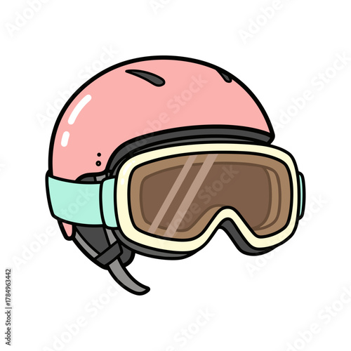 ski goggles on helmet