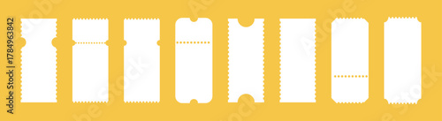 Empty train ticket. Admit one tickets templates set. Boarding blanks, lottery, sale coupons. Ticket pattern for cinema, circus, theatre festival, casino, club. Blanks backdrops.