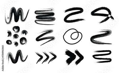 Hand drawn ink brush stroke elements collection