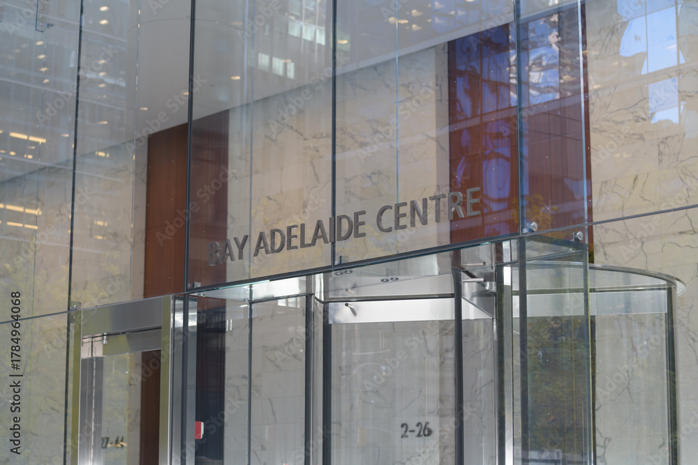 Fototapeta premium sign over entrance to Bay Adelaide Centre East Tower, 22 Adelaide St W, Toronto