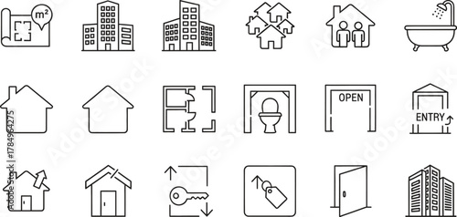 Real Estate and Home Property Icons Set Vector Illustration Line Design