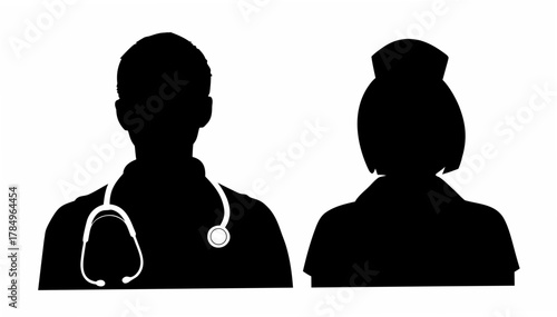 Essential medical team silhouette Doctor and nurse offers healthcare professional service and support