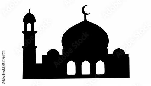 Stunning mosque silhouette with crescent moon, perfect for Ramadan and Islamic holiday designs