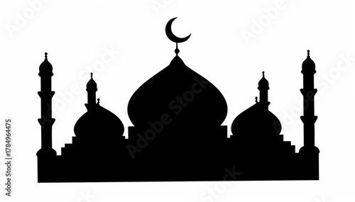 Elegant silhouette of a mosque with crescent moon, perfect for Ramadan and Islamic designs