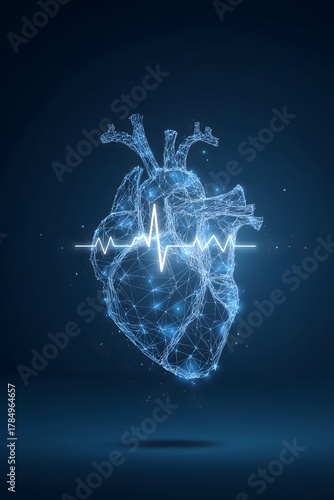 Digital Heart Design with Electrocardiogram Pulses on Dark Background