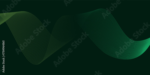 3D green lines techno abstract background overlap layer on dark space with waves effect decoration. Modern graphic design element stripes style concept for web, poster, flyer, card, or brochure cover