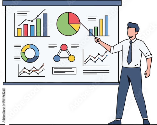 Man presenting financial data on a whiteboard